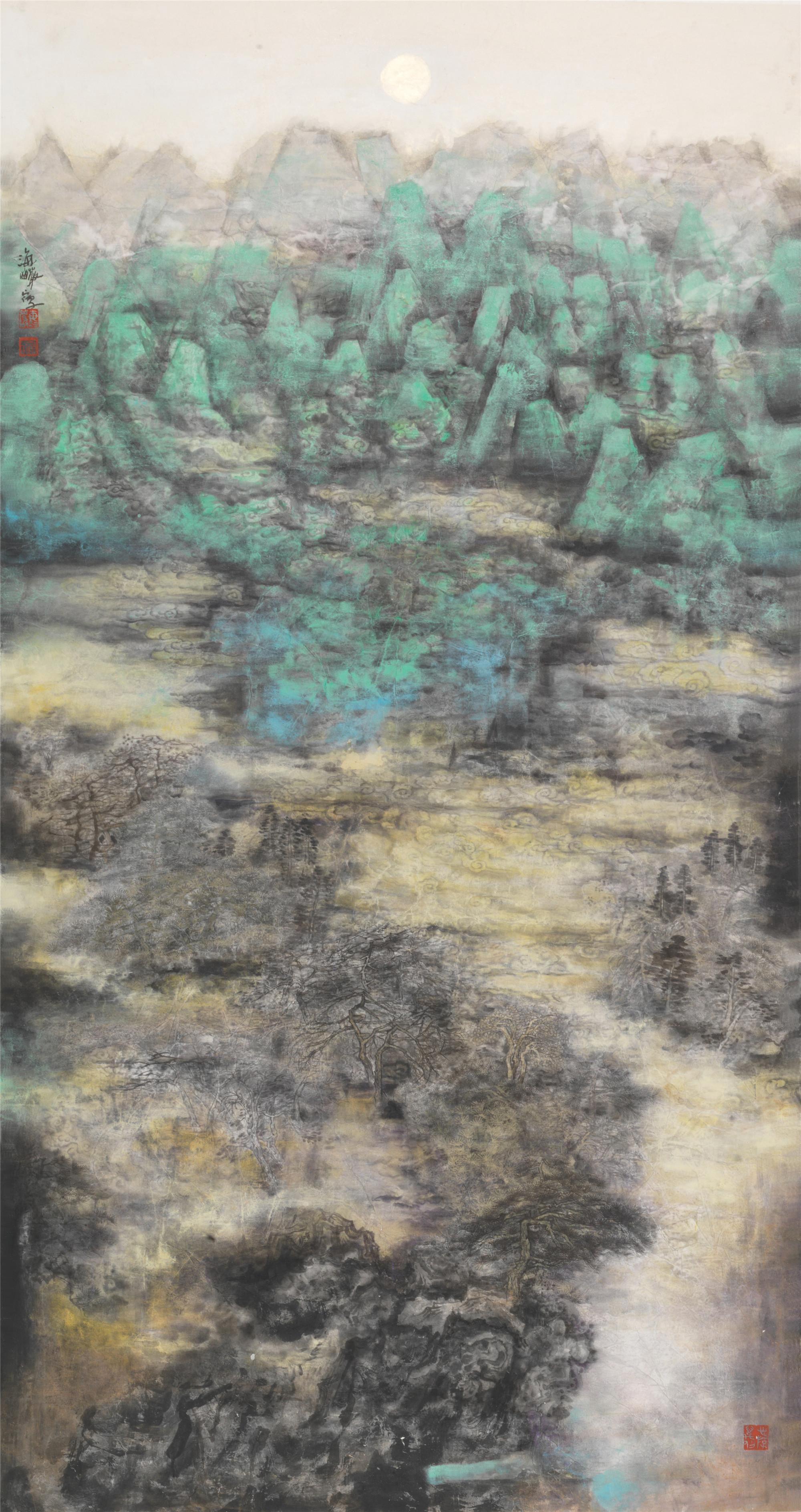 中国画大梦云山112x208cm纸本水墨岩彩海岩宿千2014年参加2014同舟行