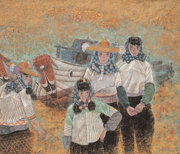 《海望》135×155cm纸本重彩画 金属箔 矿物质颜色,参加全国中国画