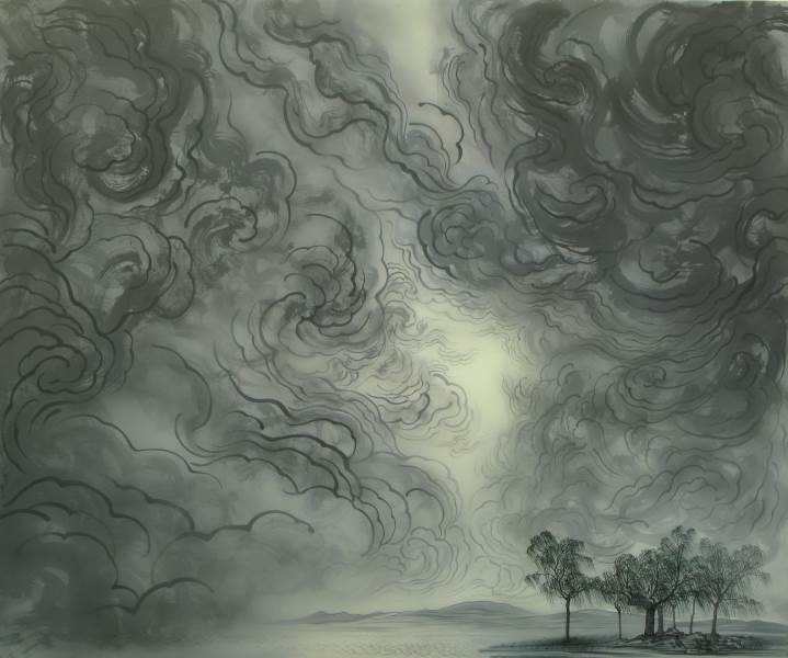 05曹敬平黑云翻墨black cloud like chinese ink 150-180cm acrylic