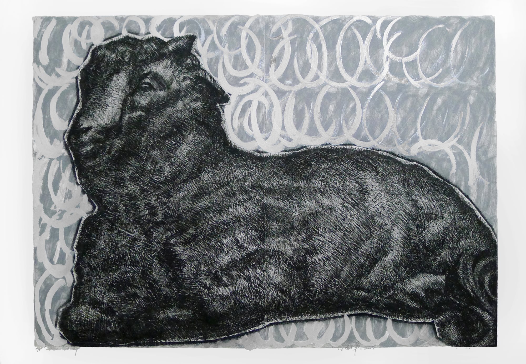 《领头羊》2014年,铜版,银箔(69x96cm)作者:版画系王志新