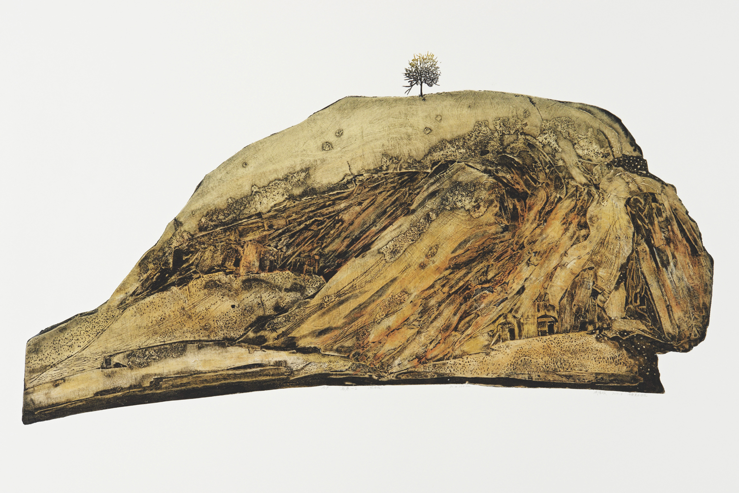 周有斌《高原之二》综合材料版画 75x120cm 2012.